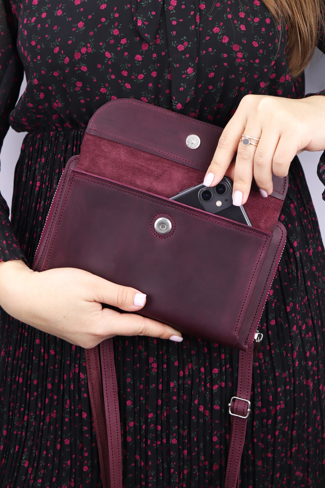 Burgundy Leather Crossbody Bag // Medium Cross Shoulder 