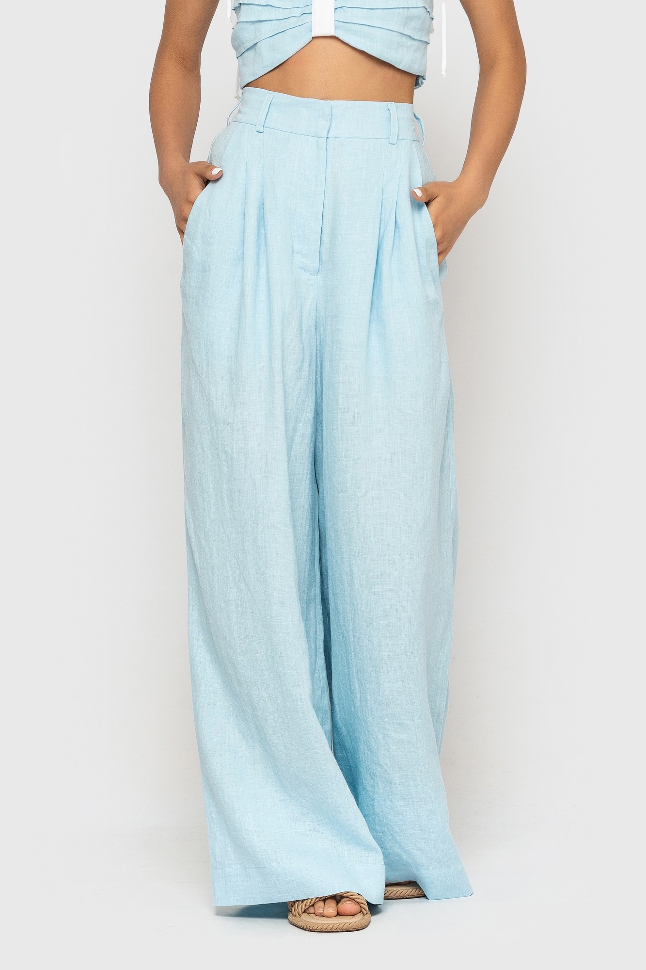 Linen Pants in Blue With High Waist