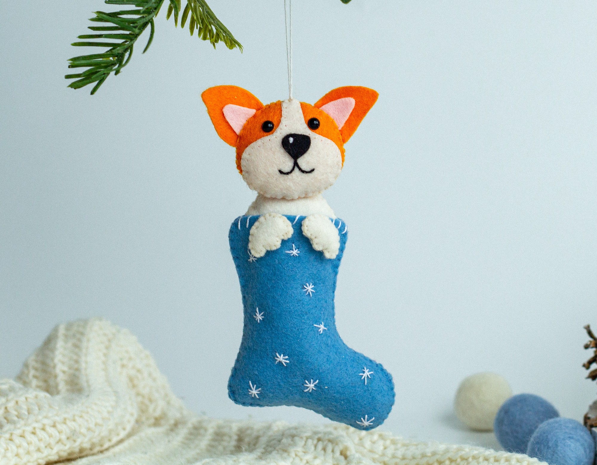 Christmas dog in sock ornament