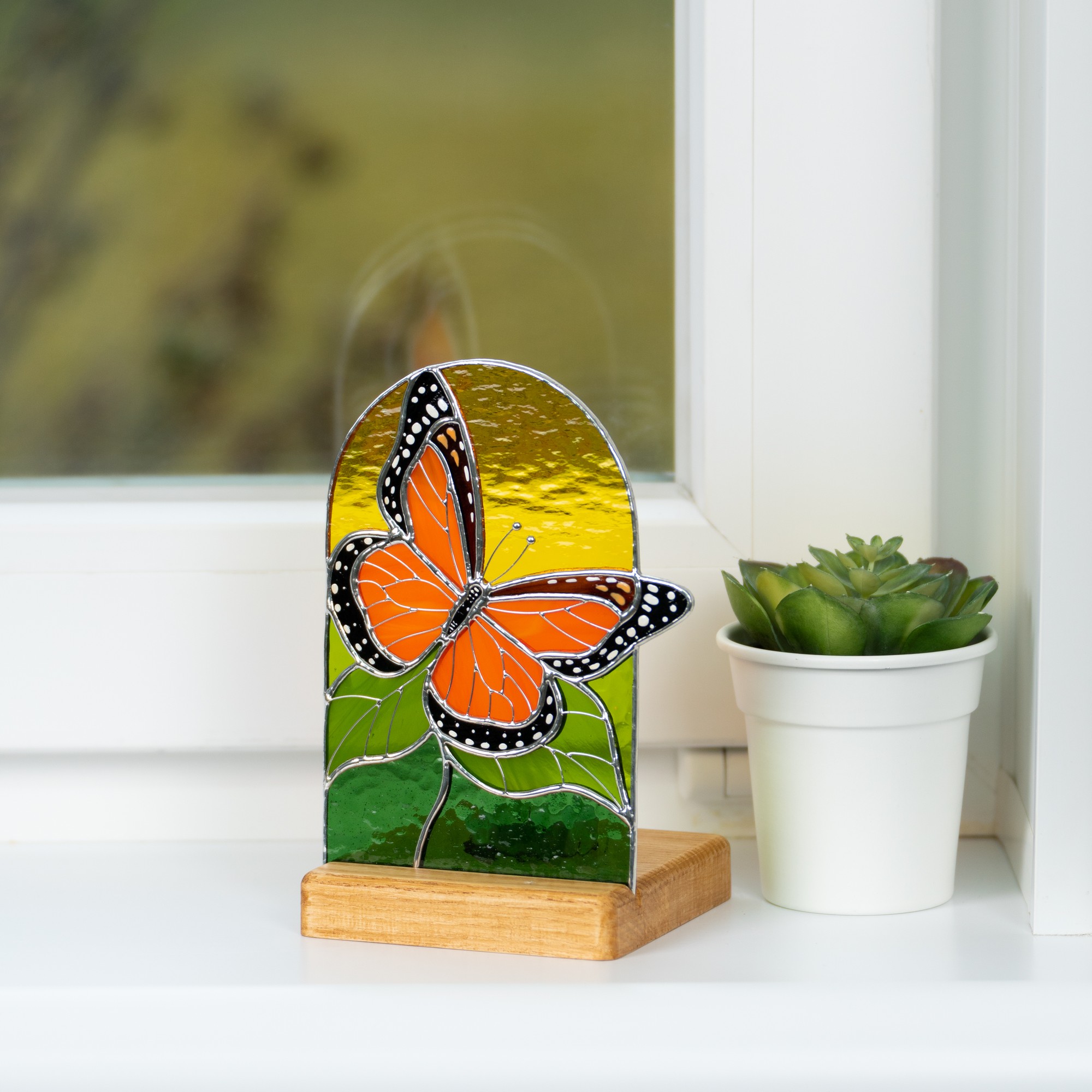 Monarch butterfly stained glass candle holder