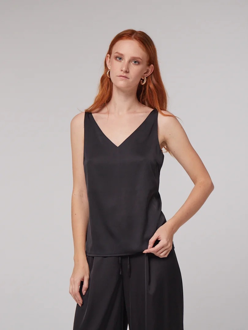 Black silk top with wide straps