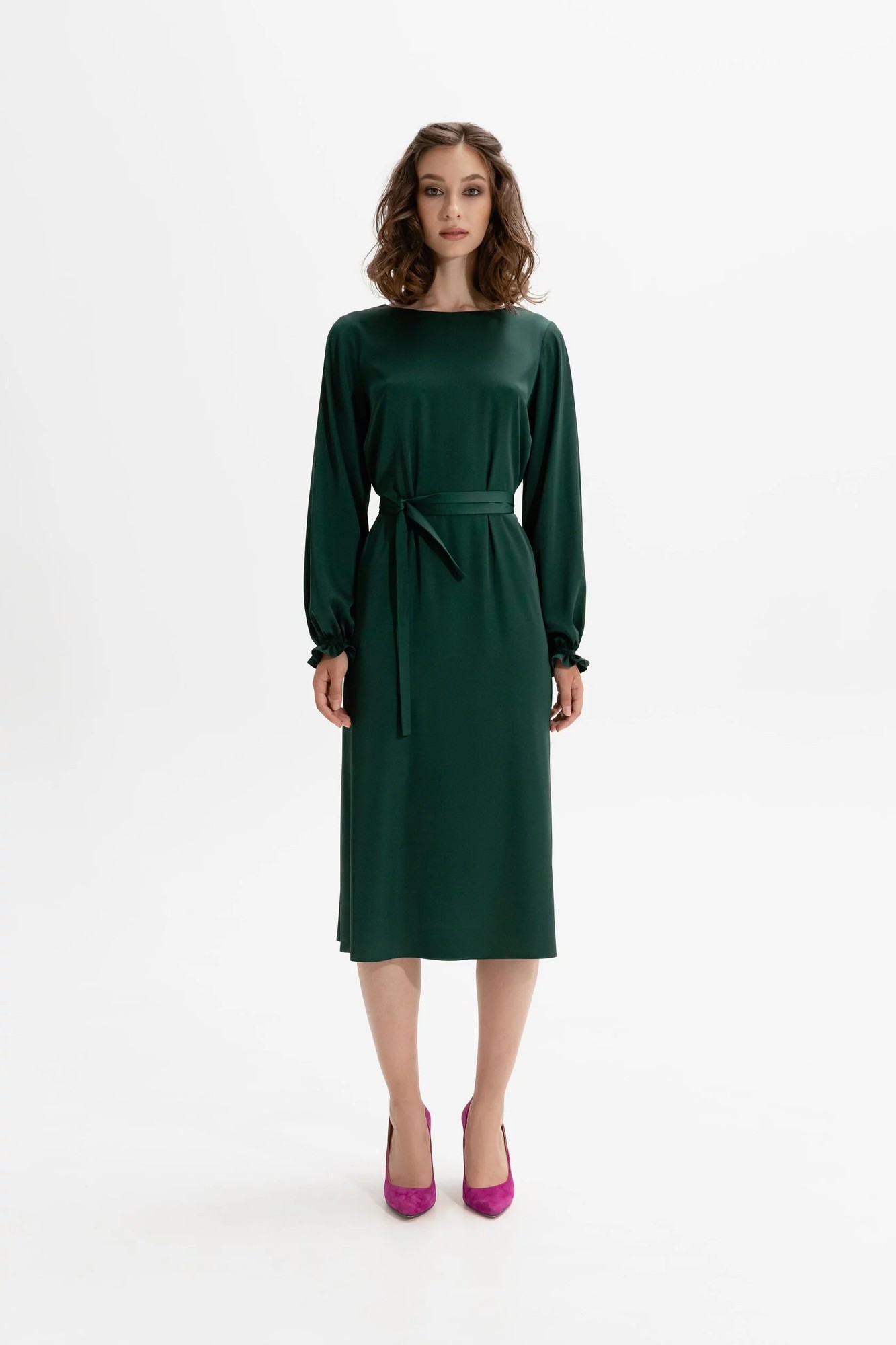 Emerald silk dress with belt - 22474 from Mint Бренд одягу with donate ...