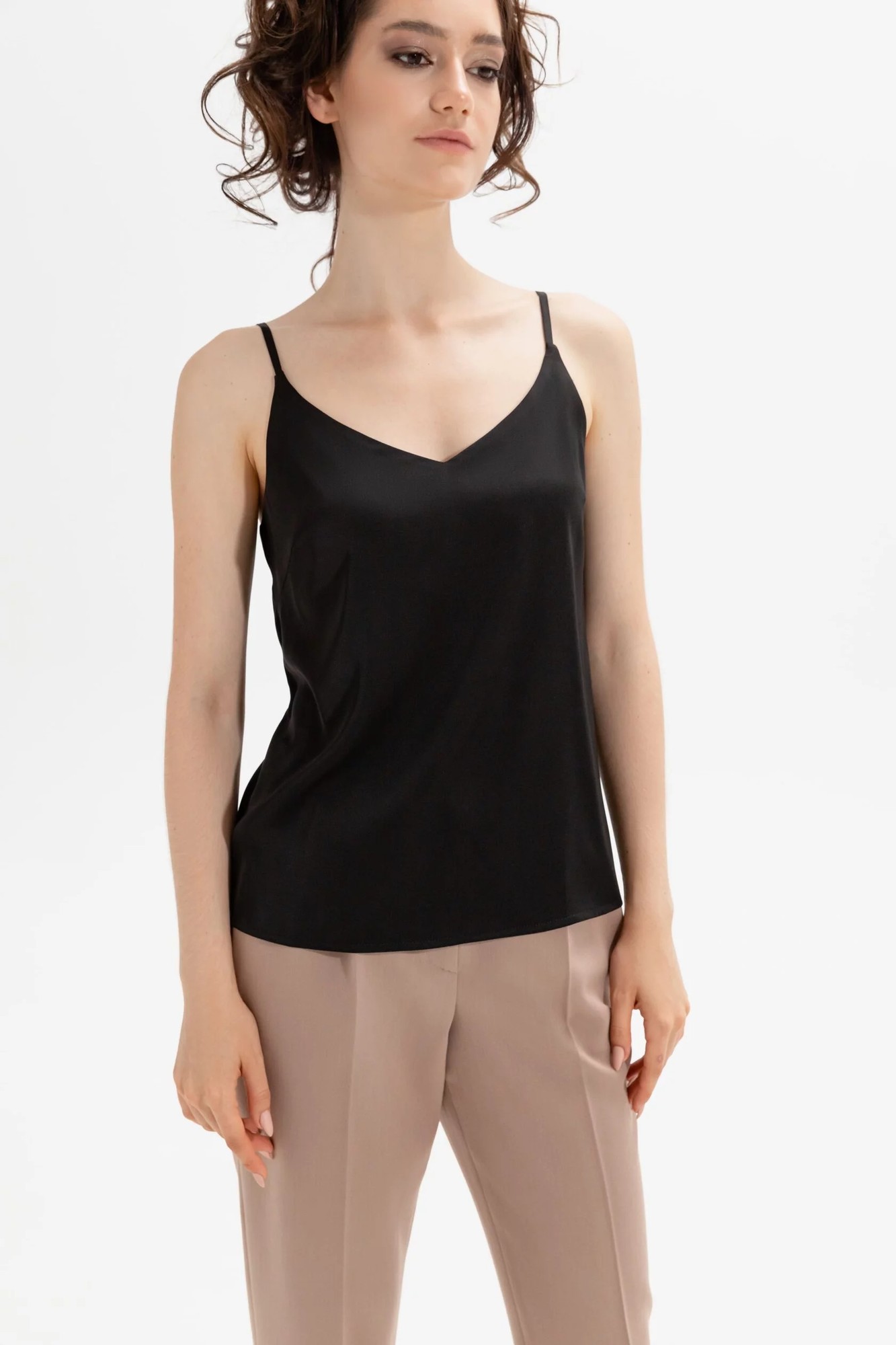 Black silk top with thin straps