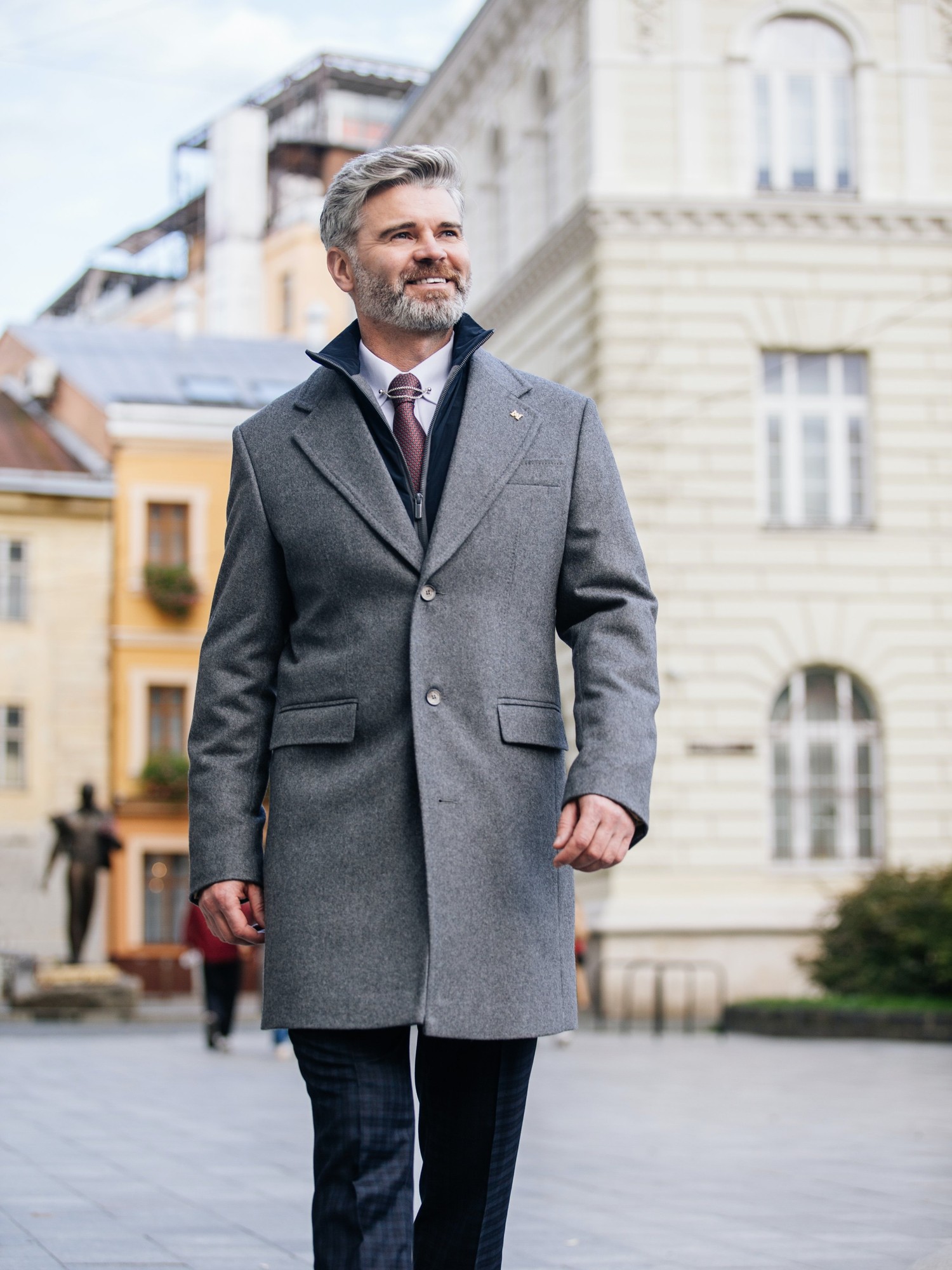 Gray wool and cashmere coat