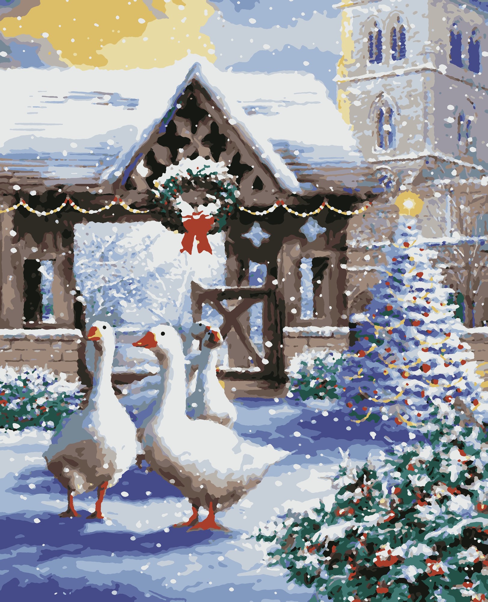 Paint by numbers gift idea kit diy painting kit on canvas with frame Christmas geese 40x50