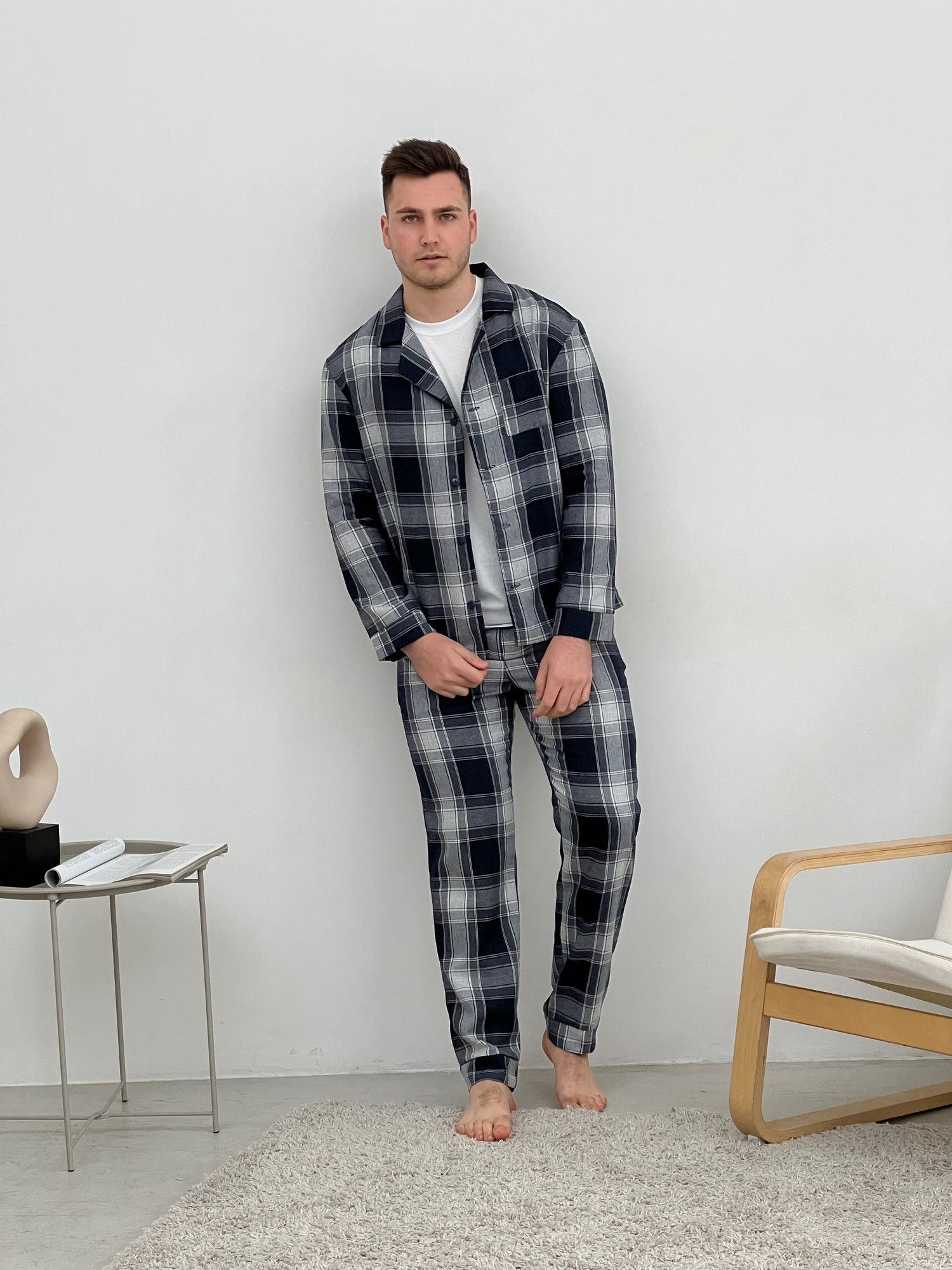 Pajamas for people COZY flannel (trousers+t-shirt+shirt) clitina dark blue/sira F601P+f01