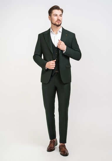 Single-breasted three-piece suit for men, emerald