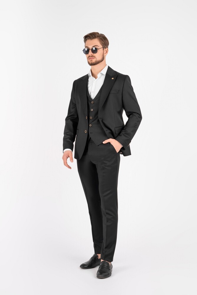 Men's three-piece suit, single-breasted, black