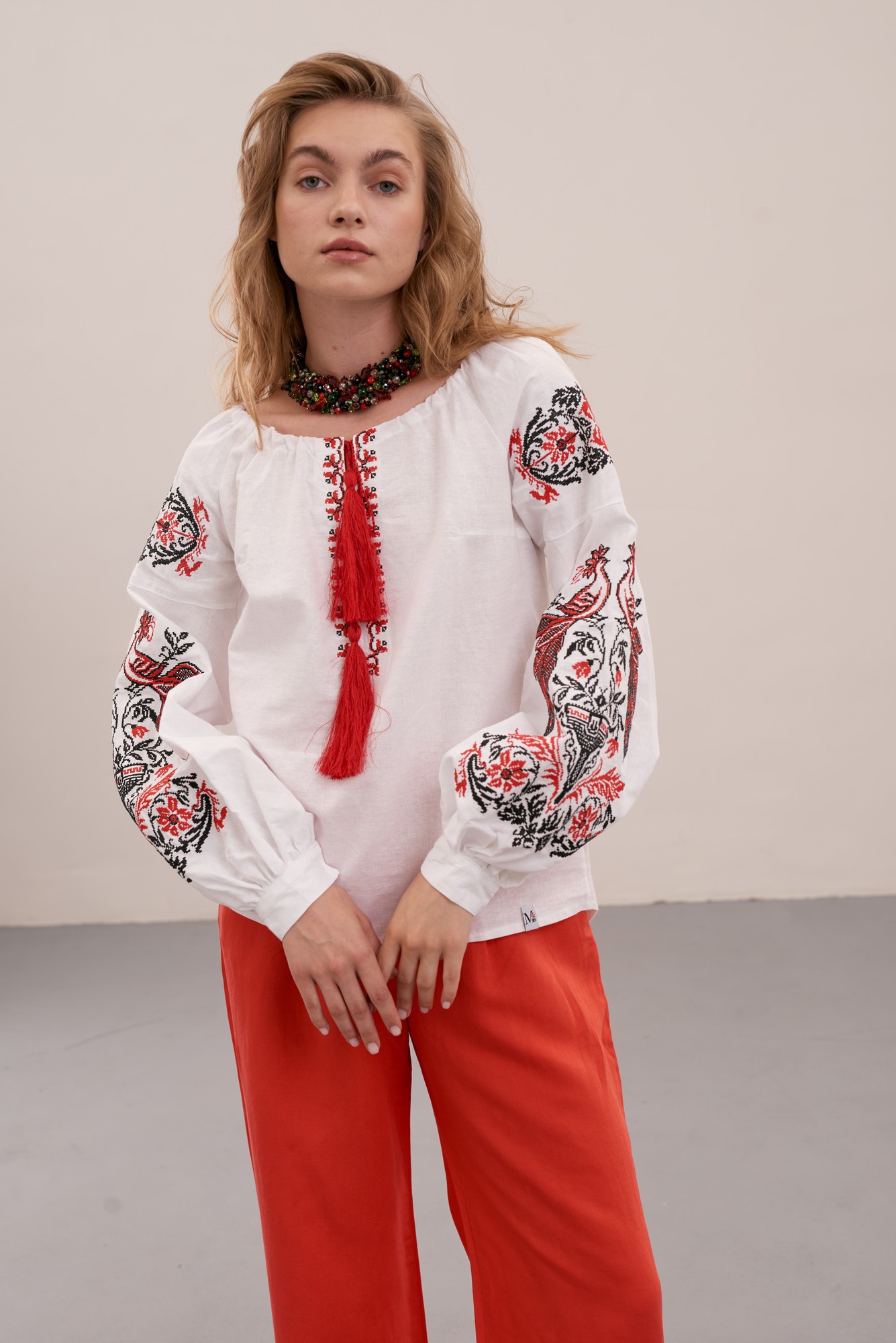 Ethnic blouse with embroidery MEREZHKA "Firebird"