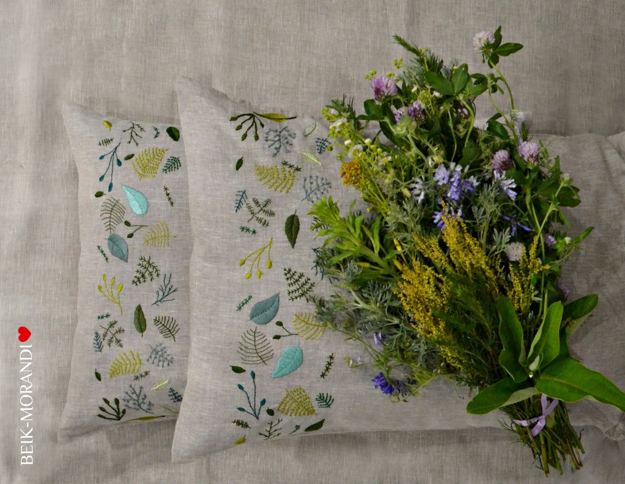 Linen Pillow Case With Handmade Embroidery