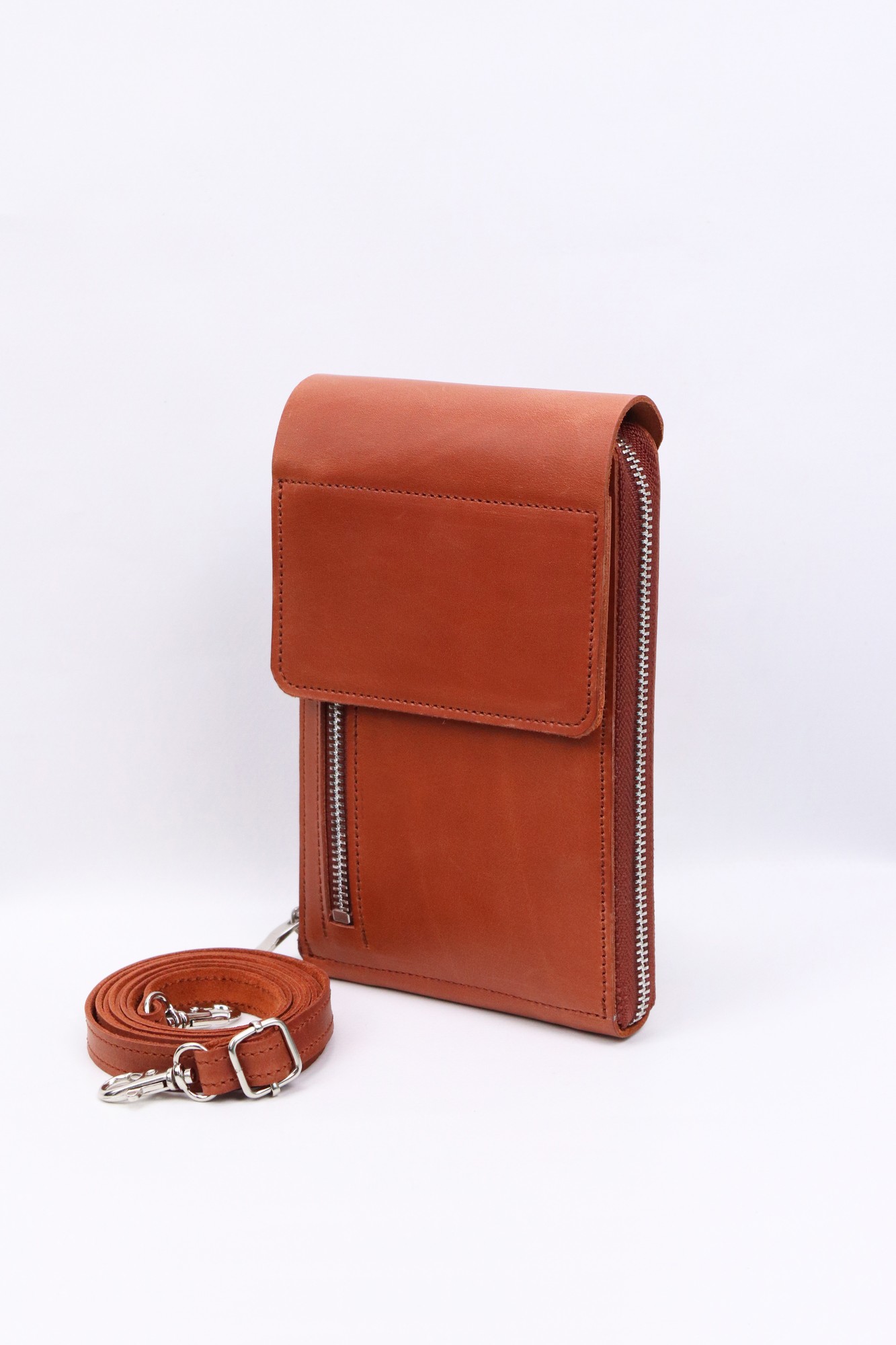 Leather Crossbody Bag Wallet for iPhone 14/ Bag with Built in Wallet on Shoulder Strap for Women/ Brown - 1010. Made in Ukraine