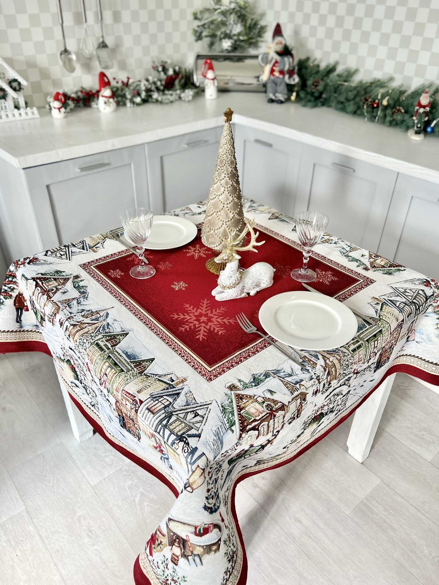 Christmas tapestry tablecloth 54x54 in (137 x 137 cm.) festive tablecloth