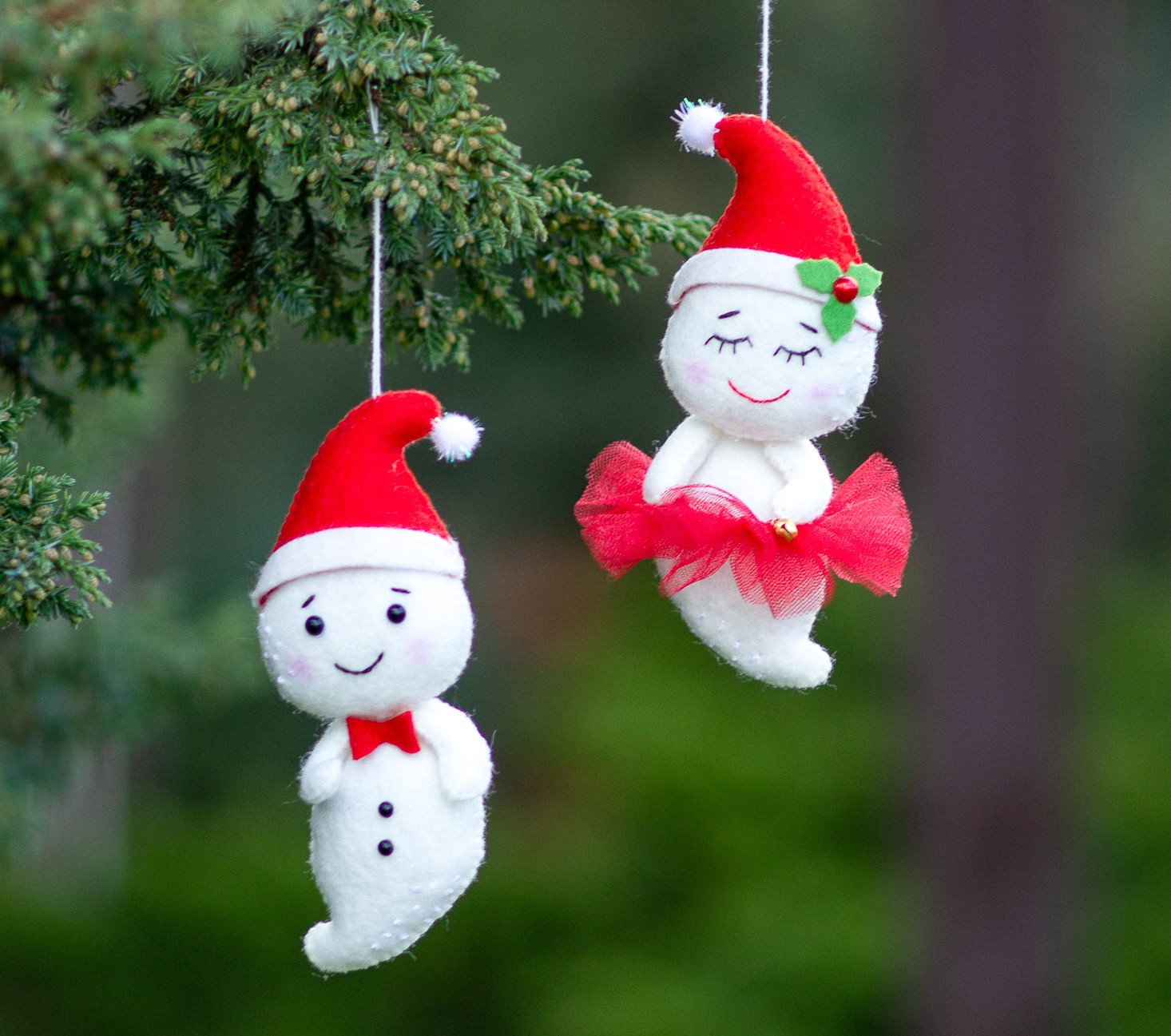 Christmas ghost ornament set of 2 - 23599 from WoollyFox with donate to u24