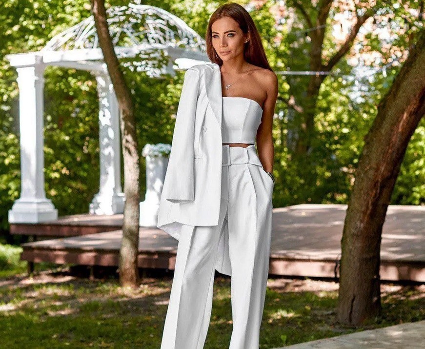 Women's white three-piece suit