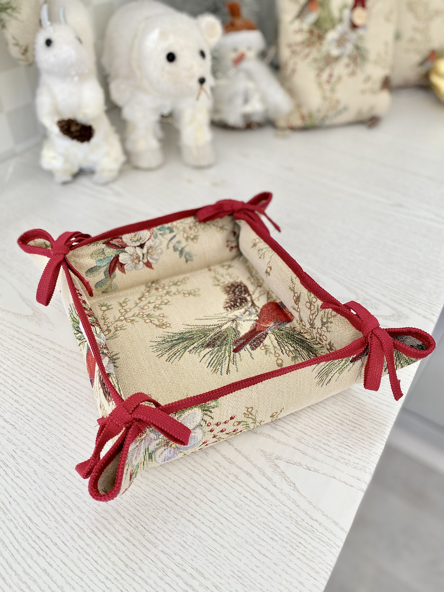Christmas basket for sweets and cookies . Tapestry bread basket.