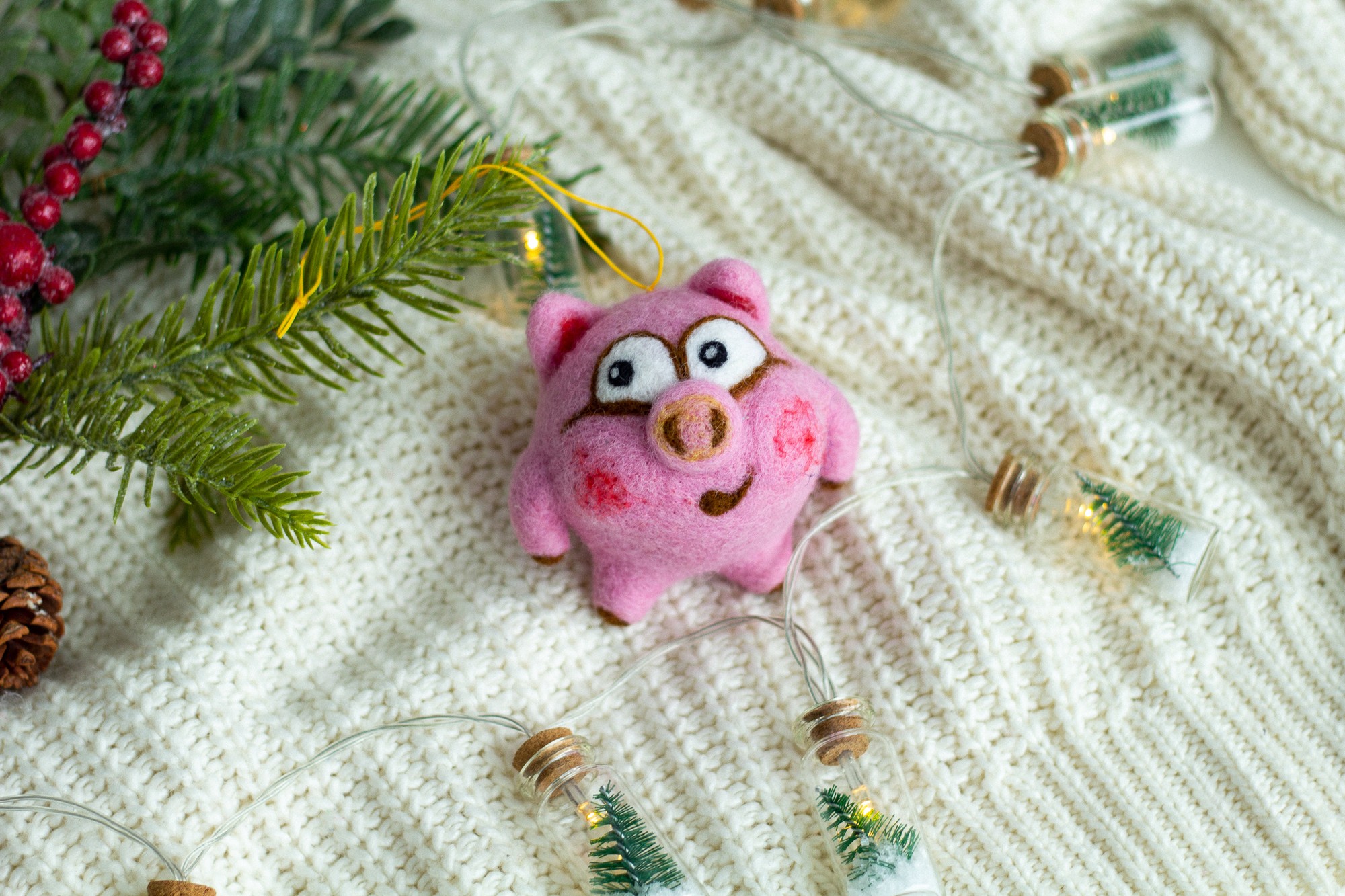 Christmas wool pig ornament