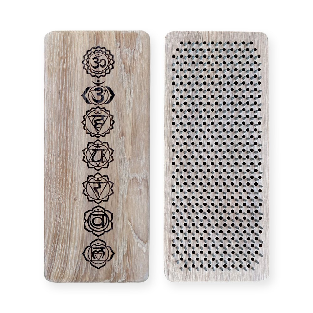 Oh! SADHU Board for Yoga from Natural Oak Wood, Rectangle, White Chakras