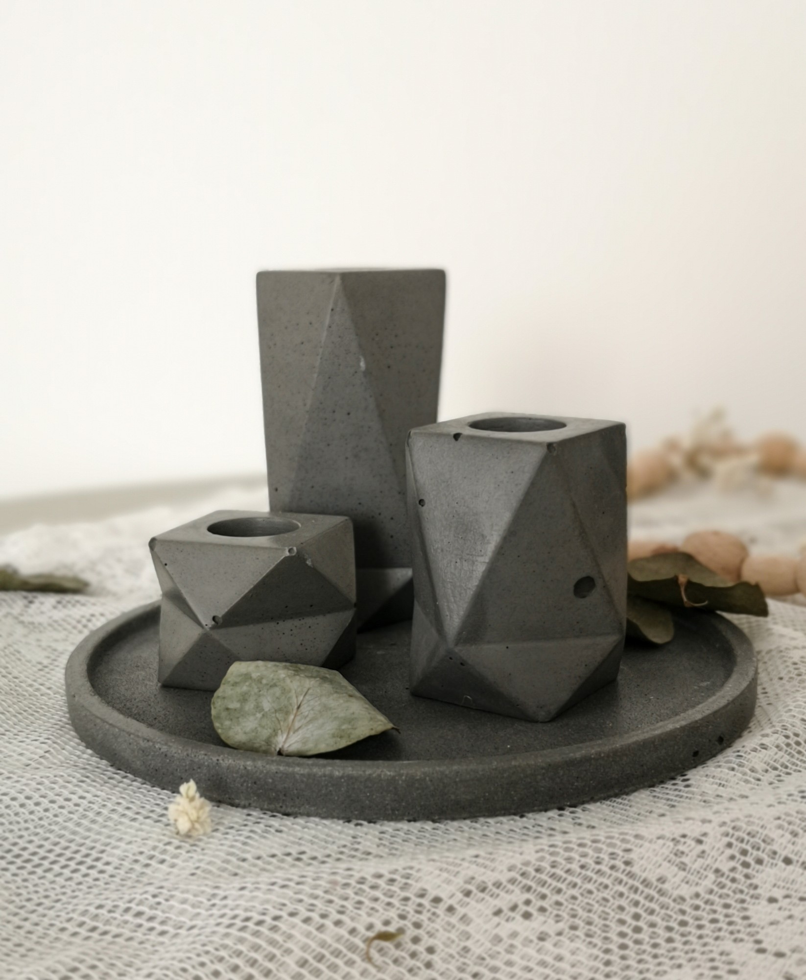 Set of concrete candle holders