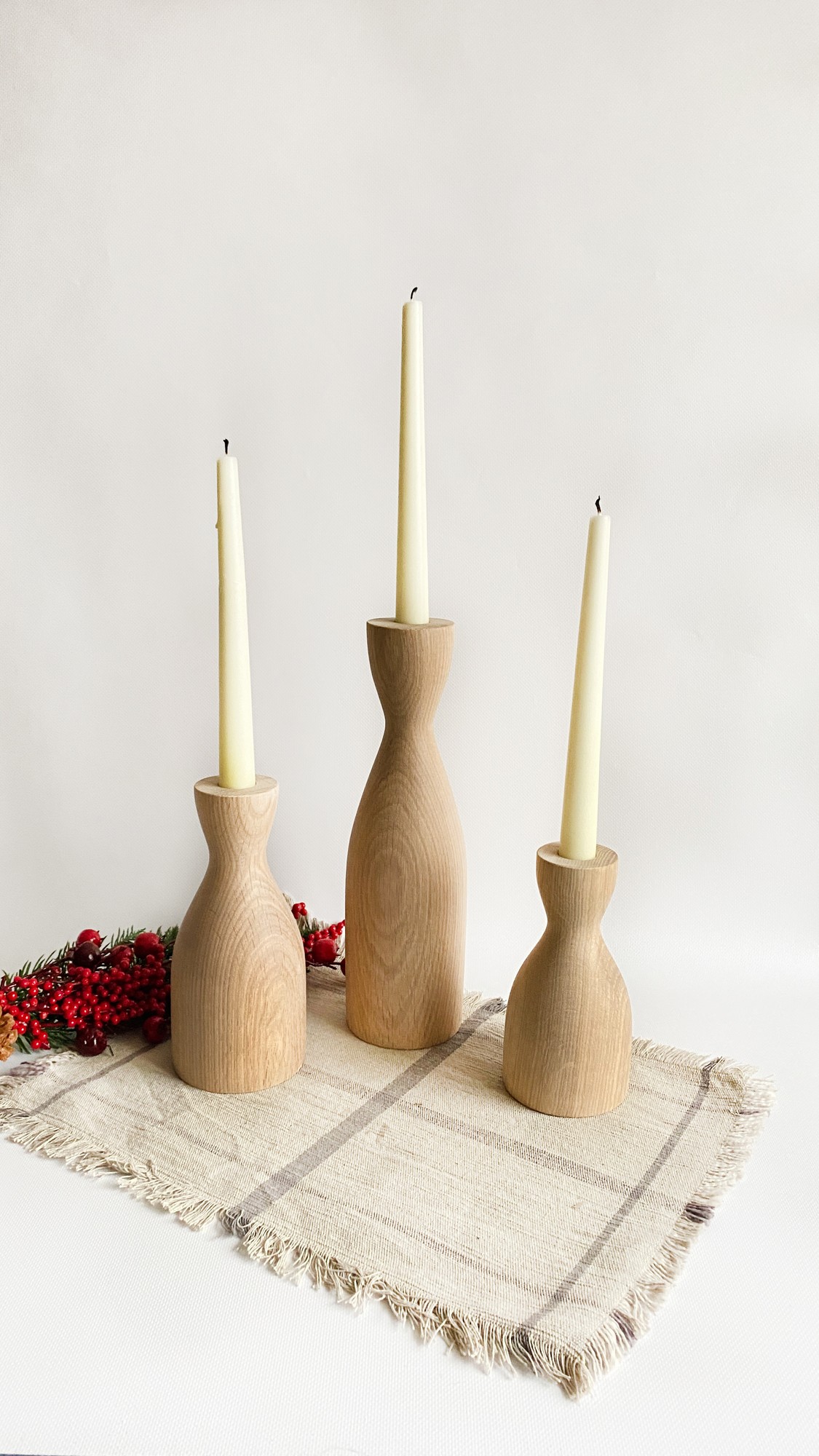 Handmade candlesticks set of 3, decorative rustic  wooden vase