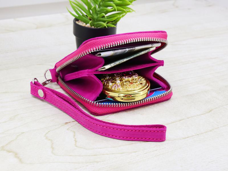 Leather Zipper Clutch With Wrist Strap Minimal Style 