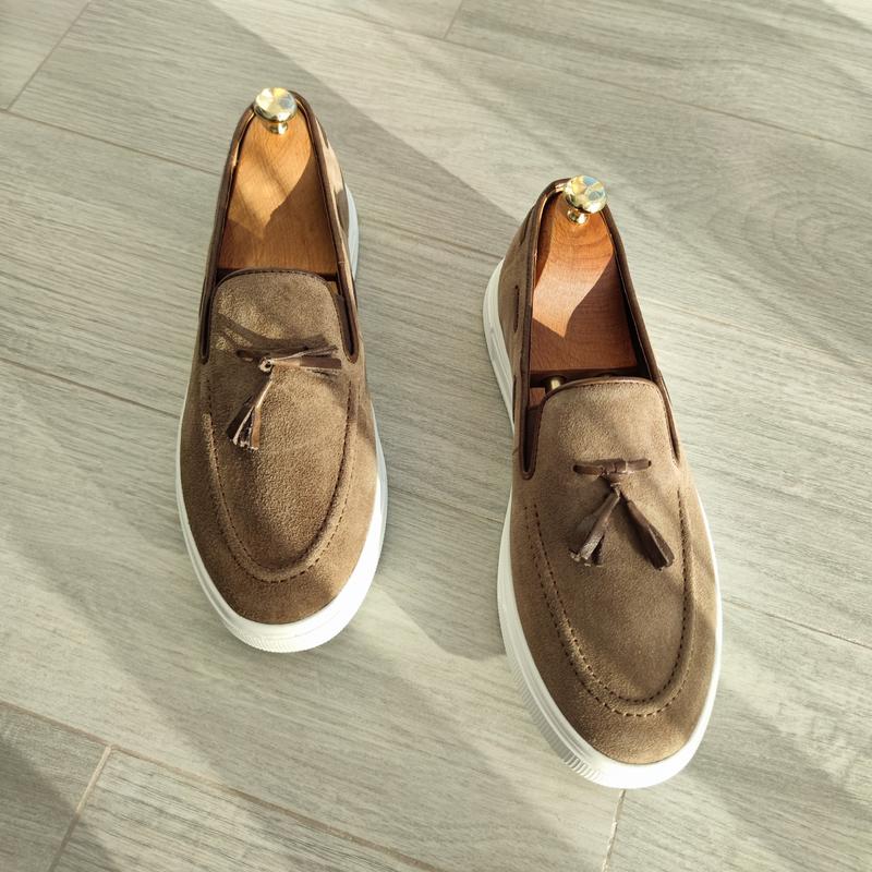 Suede men's sand-colored moccasins, men's loafers