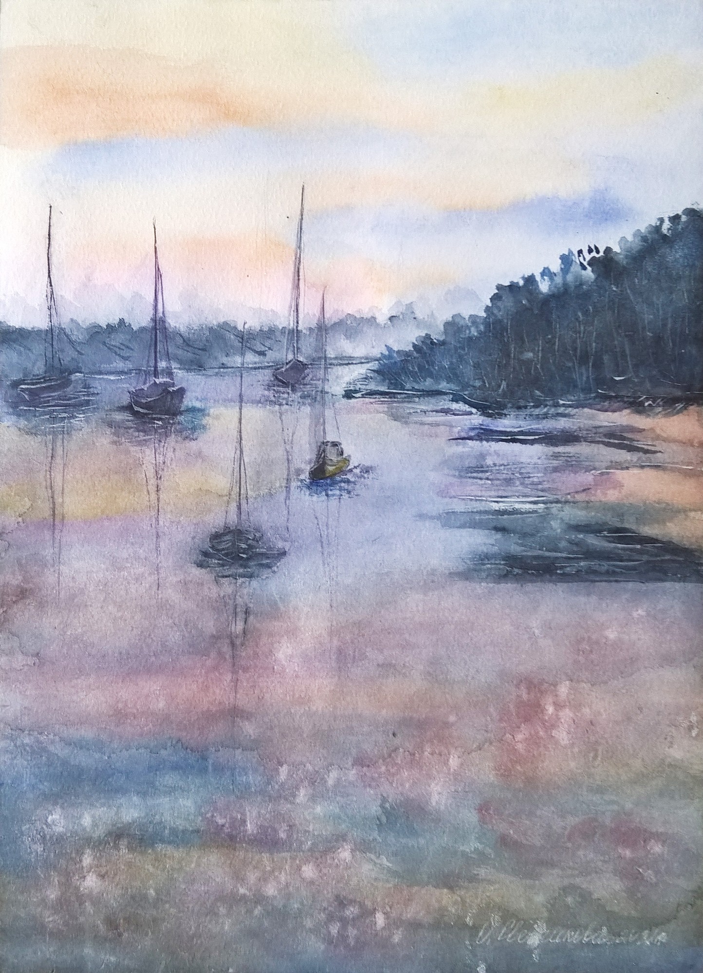 Watercolor painting with sailboats on the morning sea 24472 from