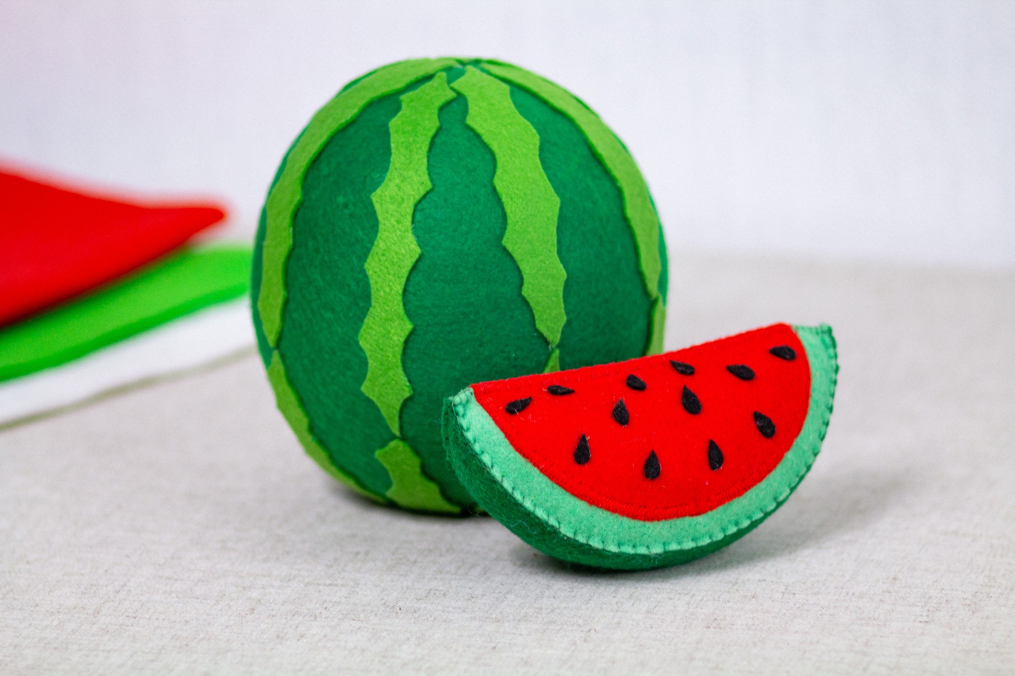 Felt fruits for kids, watermelon and 2 slices