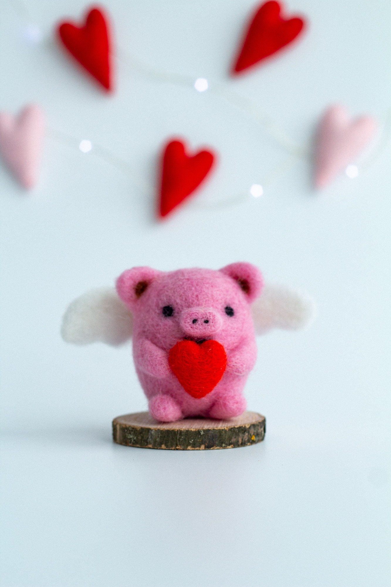 Valentine's Day gift Wool pig with heart