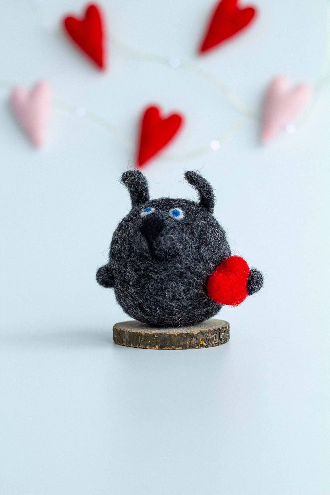 Valentine's Day gift Wool wolf with heart