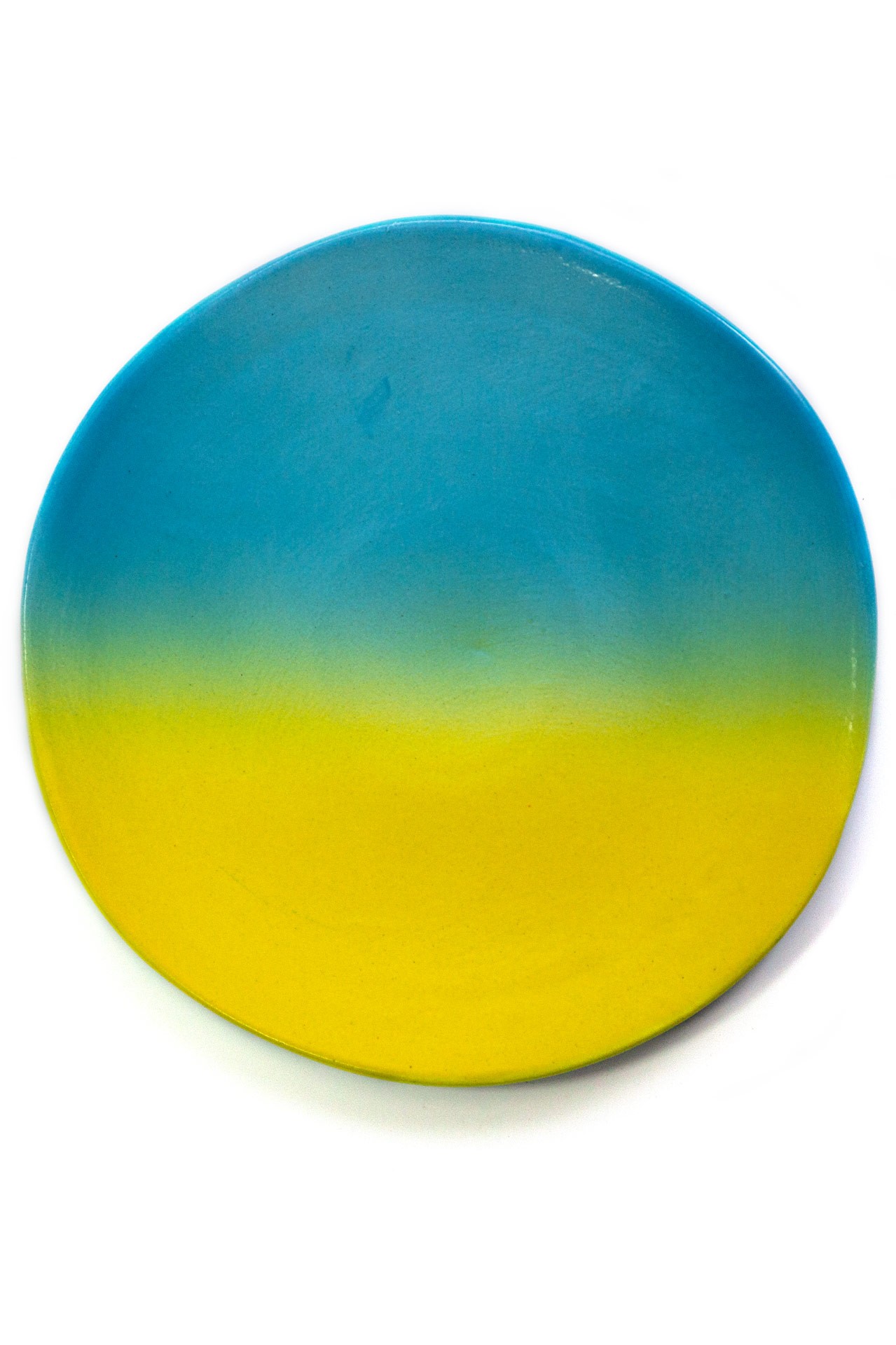 Handmade yellow-blue ceramic plate