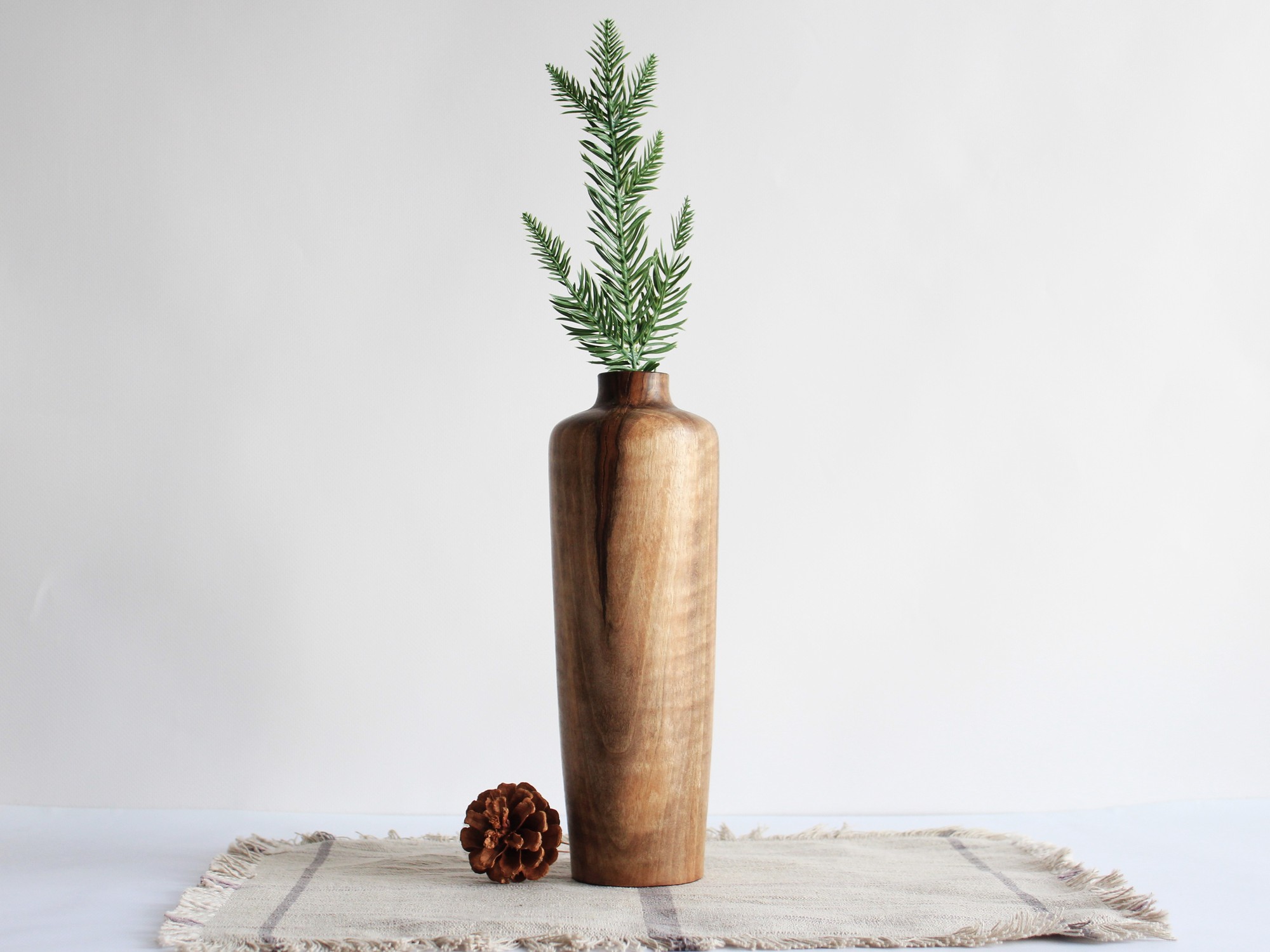 handmade decorative vase, natural rustic wooden vase
