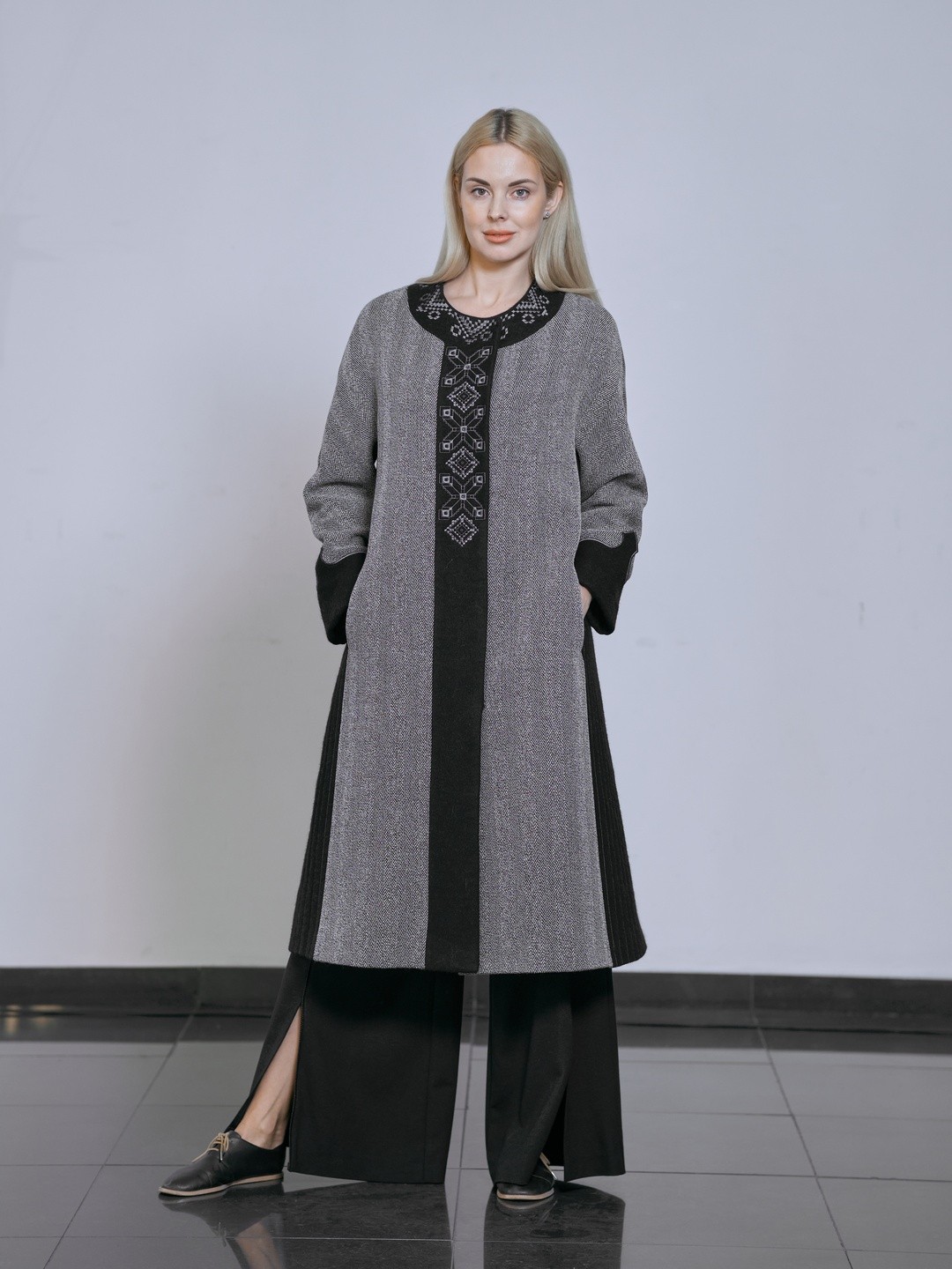 Coat "Lad" gray with gray embroidery