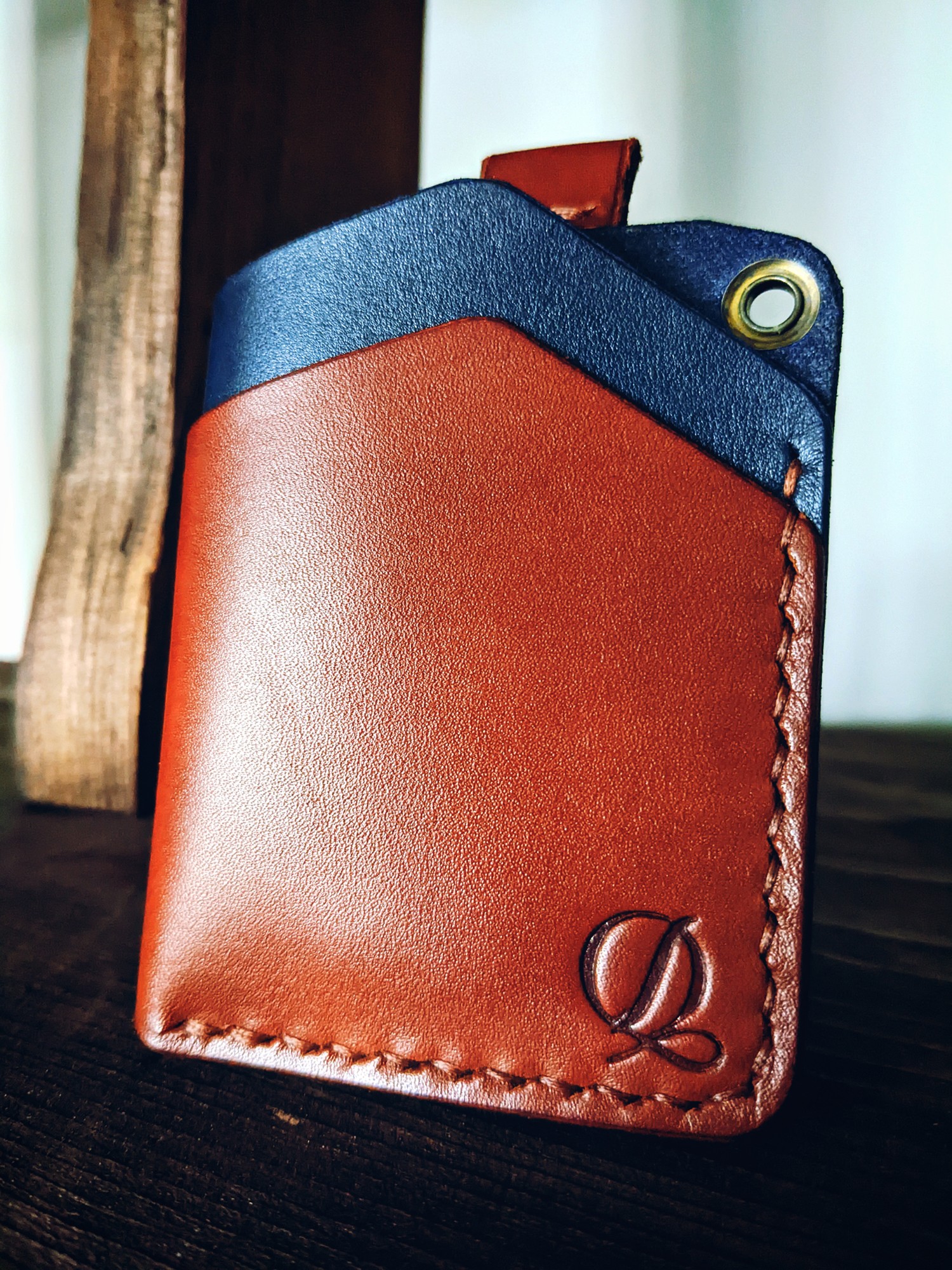 Handmade leather card holder. Color combination