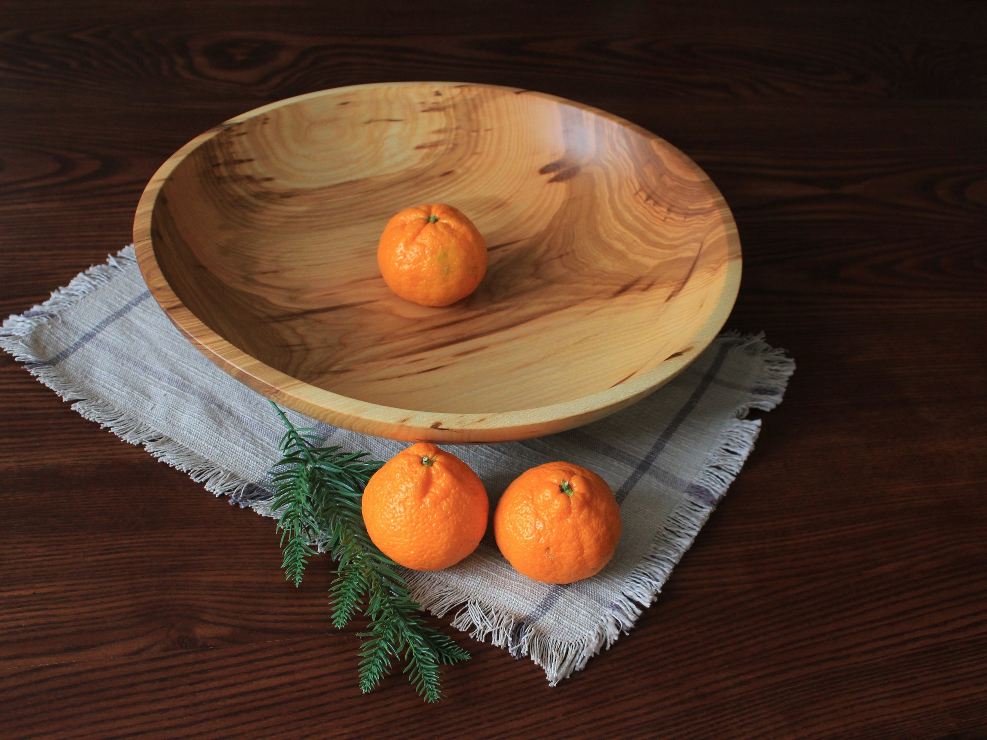 Large fruit plate handmade, salad serving wooden bowl