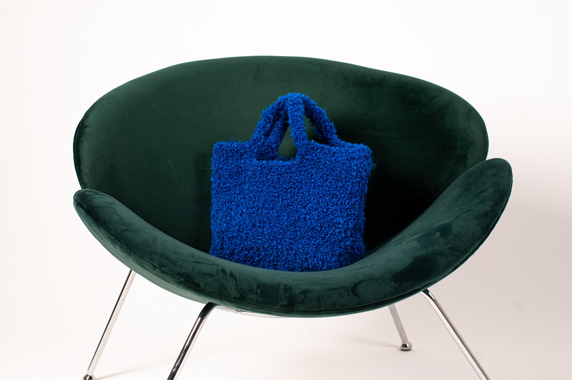 Crochet shopper bag for women royal blue color