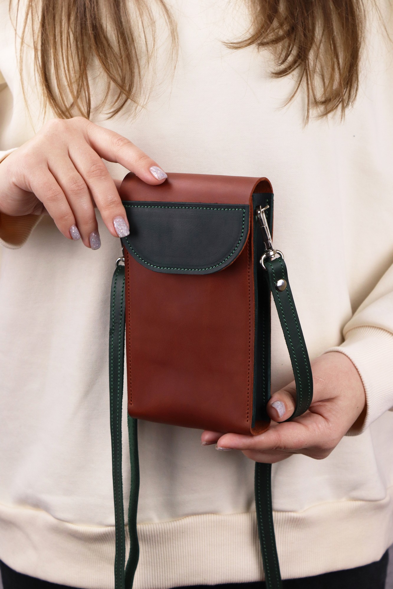 Leather Crossbody Bag for Phone | Minimalist Pocket with Long Strap