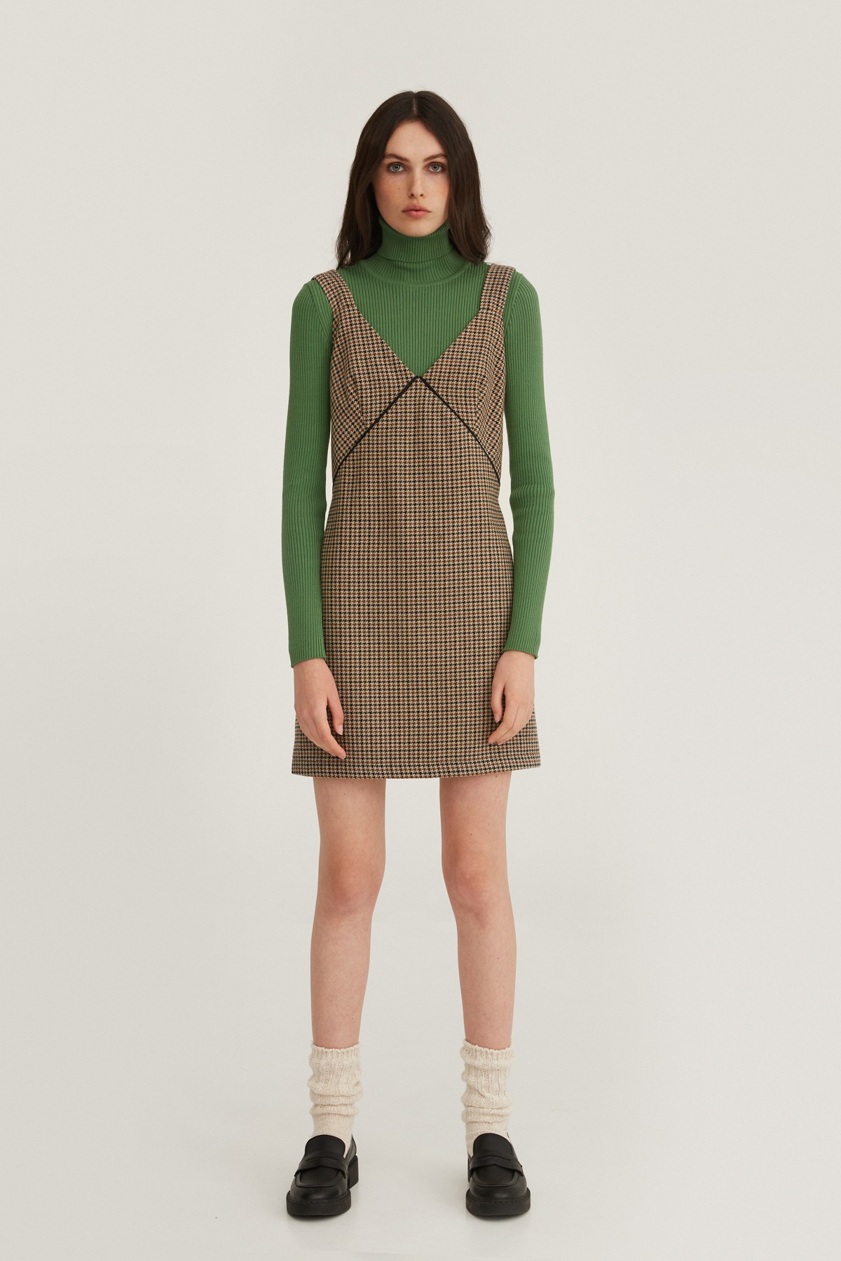 Straight-cut mini sundress in houndstooth pattern with wool