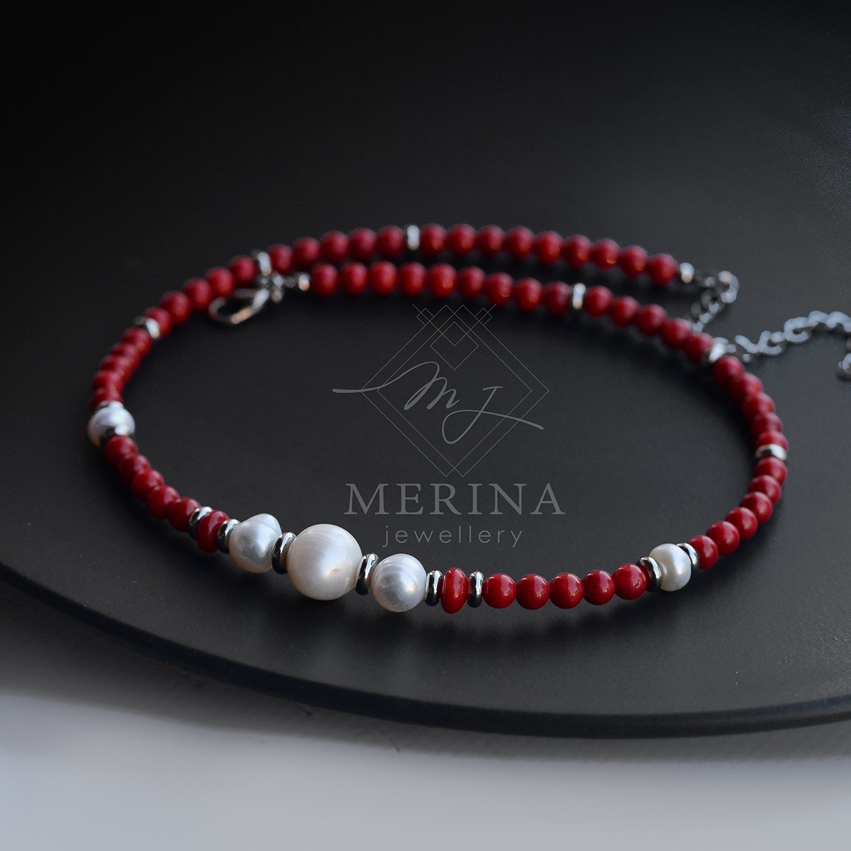 Pearls and coral choker