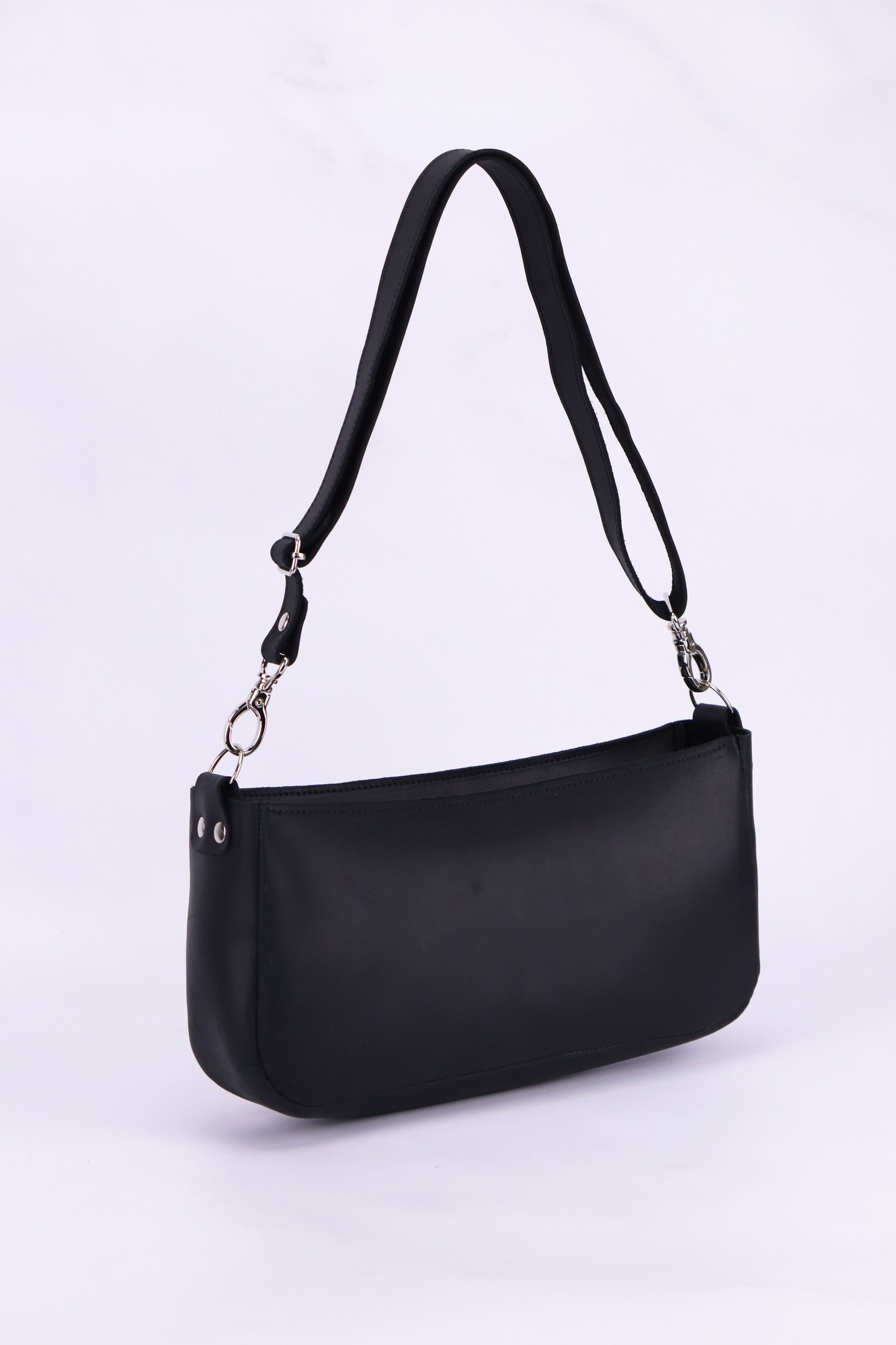 Leather baguette bag for women / Elegant crossbody bag / Black - 1016