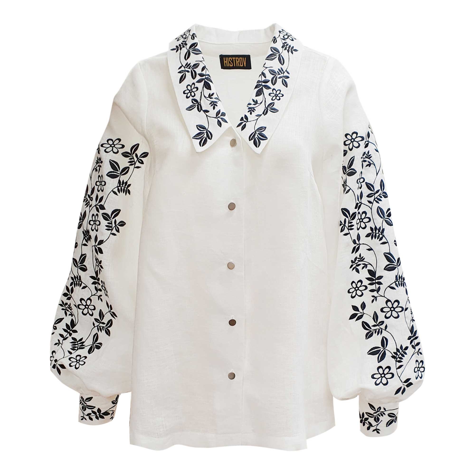 Vyshyvanka shirt with embroidery Floral branches monochrome