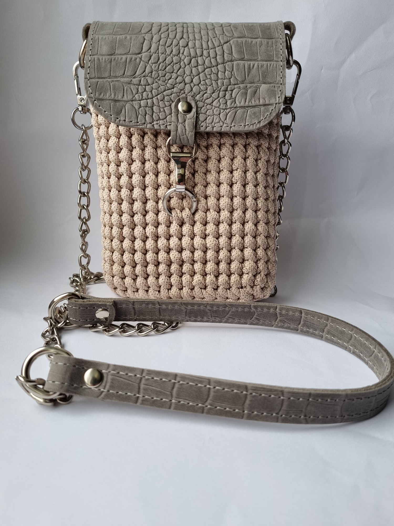 Small Crochet Women Bag with leather