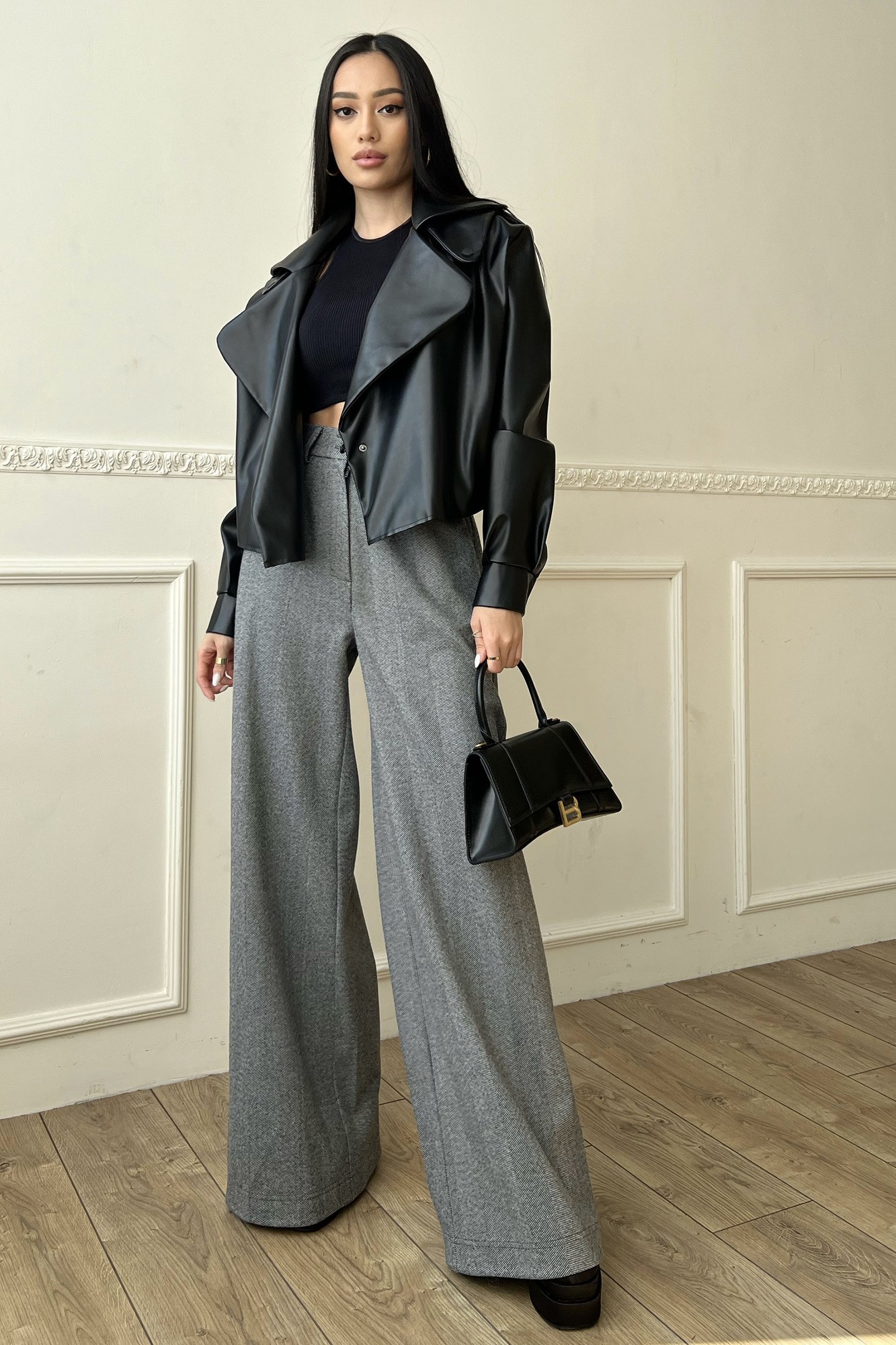 Warm palazzo pants in gray color