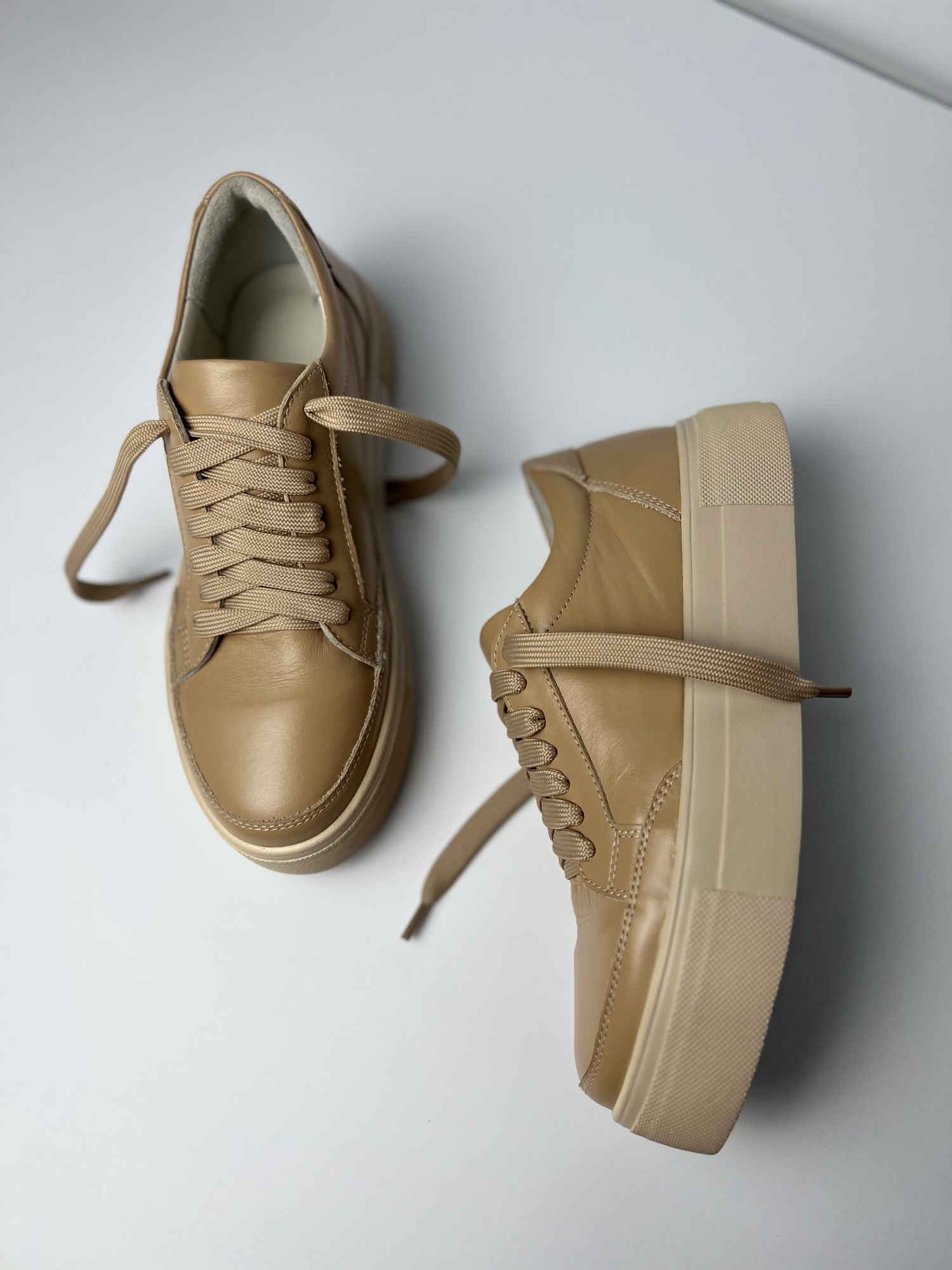 Sneakers made of genuine leather in caramel color