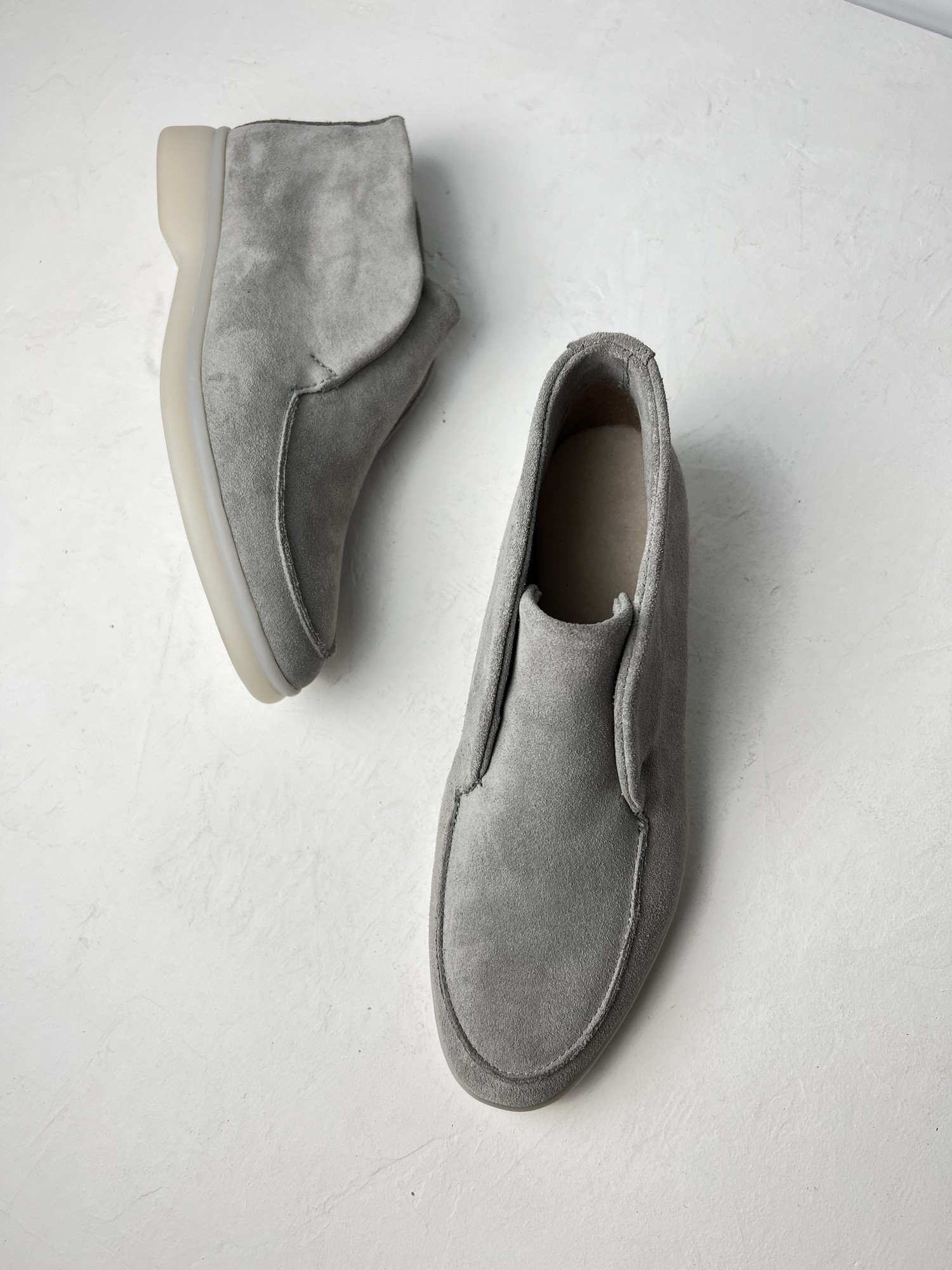 Gray high loafers made of natural suede