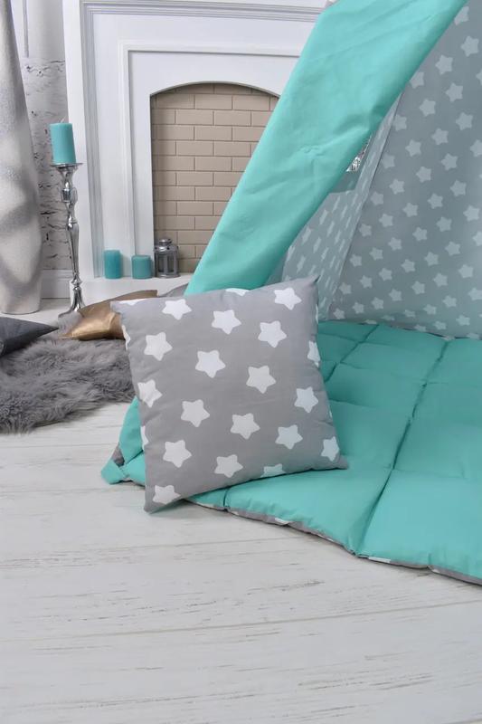 Wigwam baby "mint with stars", full kit, 110x110x180cm, gray-mint, suspension month as a gift