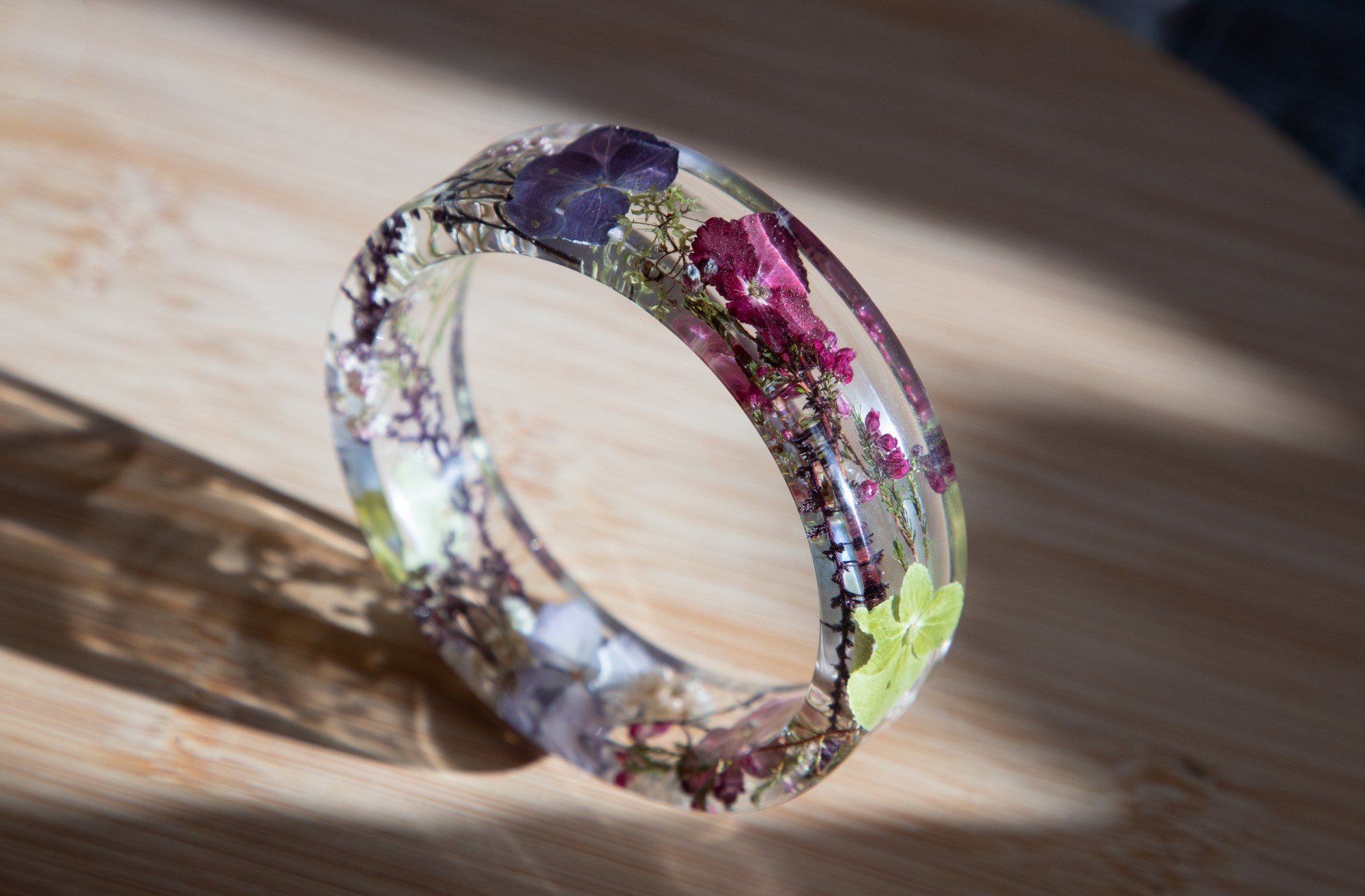 Real flower epoxy resin bracelet, Transparent flower bracelet for women