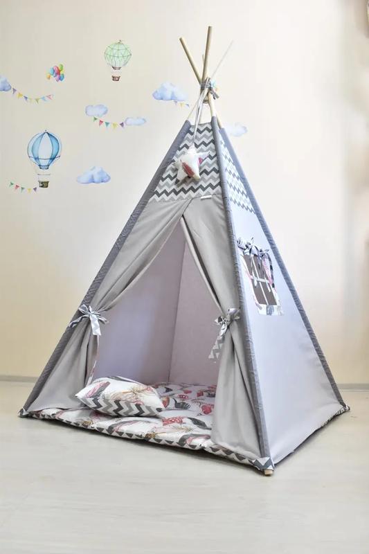 Wigwam baby baby with big feathers, full set, 110x110x180cm, gray, stashing asterisk as a gift