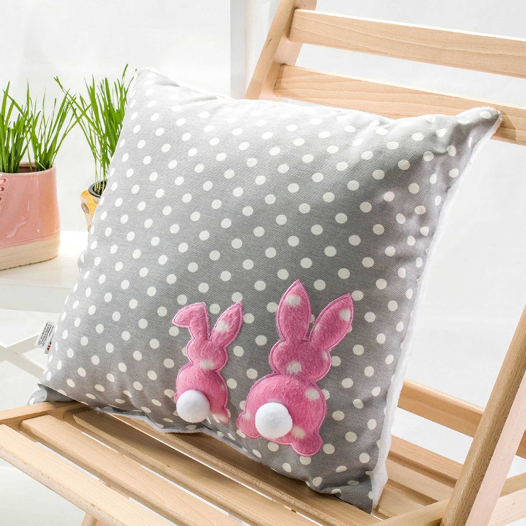 PILLOW DECORATIVE  WITH EMBROIDERY TM IDEIA 43X43 CM BUNNY GRAY
