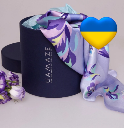 Ukrainian Samchykivka Lavender Shawl with Flowers, 65cm x 65cm – Gift tube