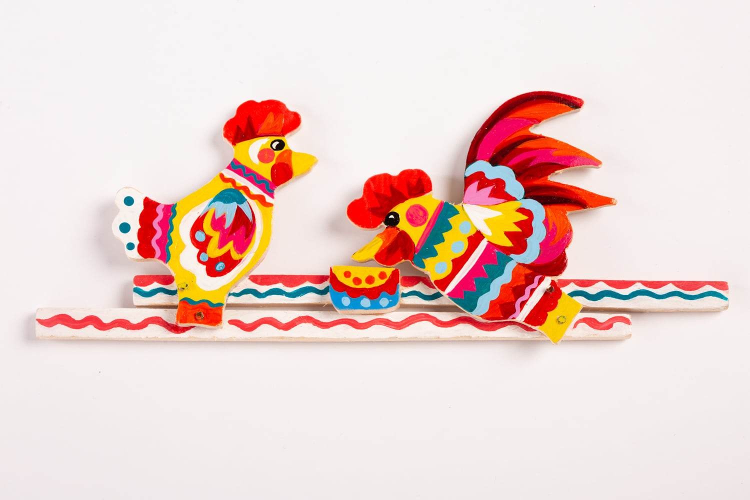 Roosters Toy, Toddler Game, Movable Toy, Samchykivka Hand Painted